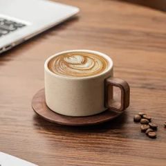 Vintage Rustic Ceramic Coffee Cup and Saucer Set Drinkware Pieces Sets Trademark NO Origin China Logo Customed Material Ceramic - Image 4