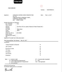 test report certificate from Yangzhou Kaifeng Shoes Manufacture Co., Ltd.