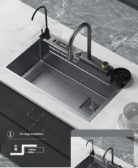 China Wholesale Waterfall Hiding Gas Pipes Stainless Steel Kitchen Sink - Image 3
