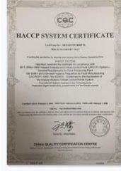 HACCP certificate from Funnystar Food Co., Ltd