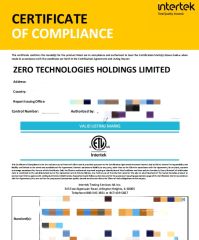 ETL certificate from ZERO TECHNOLOGIES CO., LTD.