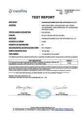 Product Inspection Report certificate from Guangdong Sunsir Electric Appliance Co., Ltd.