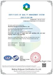 ISO 9001 certificate of Shandong Shengye Grinding Ball Co., Ltd. – certificate photo, supplier certificates section