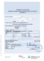 EN15085-2 certificate from Suzhou East Railway Co., Ltd.