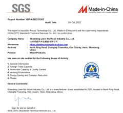 SGS certificate from Shandong Liweima Wood Industry Co., Ltd