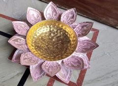 Golden & Pink Iron Flower Urli For Home Decoration (12 Inch) Color Golden Finish Glossy Capacity 500 ML Diameter 12 - Image 2