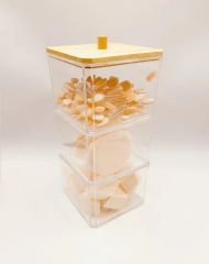 Cosmetic Powder Puffs Collection Storage Set 3 Stackable Box with Bamboo Lid - Image 6