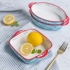 Bakeware Rectangle Deep Plate Household Oven Ceramic Baking Dish with Two Handles - Image 5