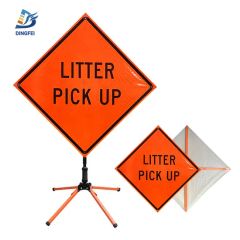 PVC Litter Pick up Traffic Roll up Sign Warning Folding Reflective Road Control Sign - Image 4