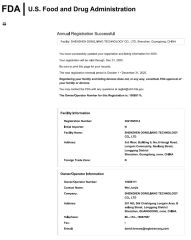 FDA registration certificate from Shenzhen Hanyu International Trade Co., Ltd.