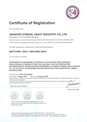 ISO14001 certificate from Jiangyin Eternal Heavy Industry Co., Ltd.