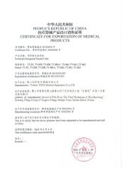 Free sale dental unit certificate from Foshan Toye Dental Equipment Co., Ltd.