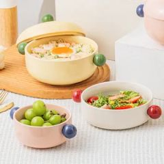 Modern Contrast Ceramic Rice Noodle Bowl 11.5*6cm Serving Handle FDA CE 15D Oven Microwave Dishwasher Freezer - Image 4