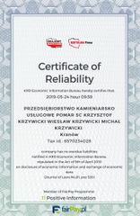 CERTIFICATE OF RELIABILITY certificate from POMAR SC