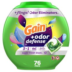 Gain flings Laundry Detergent Pacs with Odor Defense, HE Compatible, 76 Ct, 3in1 Detergent Pacs - Image 1