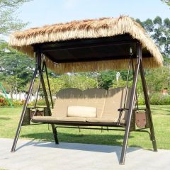 New Simulated Straw Canopy Aluminum Frame Rustproof Outdoor Patio Swings Bed - Image 4