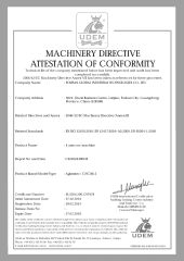 MACHINERY DIRECTIVEATTESTATION OF CONFORMITY certificate of FOSHAN AGLASSTEC CO.,LTD – certificate photo, supplier certificates section