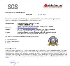 SGS for Construction Machiner Parts certificate of Guangzhou Disong Machinery Equipment Co., Ltd. – certificate photo, supplier certificates section