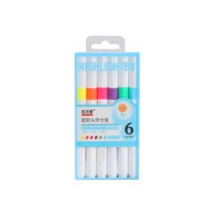 6 Neon Color Soft Chisel Tip Highlighter Pen for Office School - Image 1