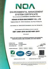 ISO 14001 certificate of HENAN NYBON MACHINERY CO., LTD. – certificate photo, supplier certificates section