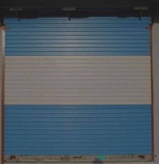 Painted Rolling Shutter Size 8x10 Feet Shutter Type SS/MS Colour Blue & White Surface Treatment Painted Brand F Z Steel - Image 1