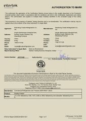 ETL certificate from Shandong Create Refrigeration Co., Ltd.