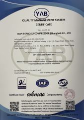 ISO9001 Certificate of air compressor certificate from Wan Beardsley Compressor Machinery (Shanghai) Co., Ltd.