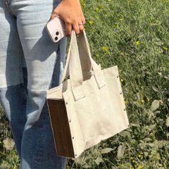 AAYAM Bags Product Type bags Aesthetic Minimalist Shape Firm Silhouette Material Cotton canvas and Wood Design Philosophy Stability Made - Image 3