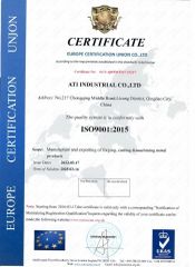 ISO9001:2015 certificate from Ati Industrial Co., Ltd.