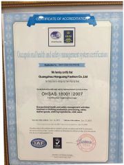 ISO18001 certificate from Guangzhou Hanguang Fashion Co., Ltd