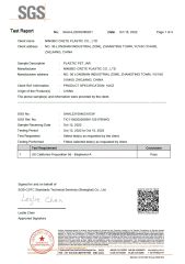 TEST REPORT of PLASTIC BOTTLE certificate of Ningbo Crete Plastic Co., Ltd. – certificate photo, supplier certificates section