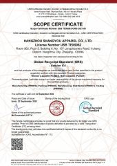 Global Recycled Standard (GRS) certificate from Hangzhou Shangyou Apparel Co., Ltd.
