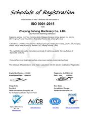 ISO 9001:2015 certificate of Zhejiang Deheng Machinery Co., Ltd. – certificate photo, supplier certificates section