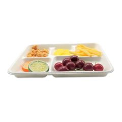 Hot Sale Rectangle 5-Compartment Plates Sugarcane Bagasse Food Tray - Image 2