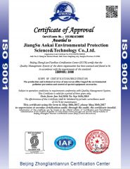 ISO9001:2008 certificate of Jiangsu Aokai Environmental Technology Co., Ltd. – certificate photo, supplier certificates section
