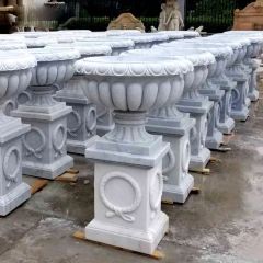 Contracted Outdoor Garden Decor Flowerpot Marble Statue for Sale - Image 5