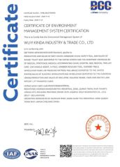 14001 certificate from Wuyi Kinda Industry & Trade Co., Ltd