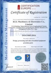ISO 13485 certificate from KGL Machinery & Electronics Co., Limited