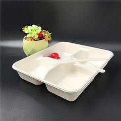 New trending disposable biodegradable tableware 4 compartment sugarcane bagasse meat tray for supermarket - Image 4