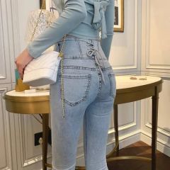 High-Waisted Women with Lace-up Jeans for Slimming in 2025 New Light-Colored Thin Peach-Shaped Skinny Pants Tight Pencil Pants - Nantong BeautyShow Textile Co., Ltd