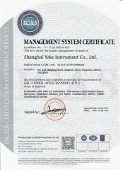 ISO9001 certificate from Shanghai Yoke Instrument Co., Ltd.