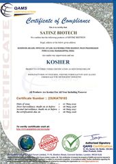 KOSHER certificate from Satinz Biotech