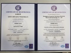 Certificate :ISO9001:2015 certificate from DG HUSHUN CO., LTD