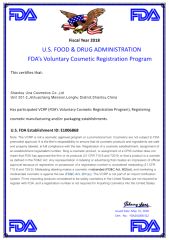 FDA certificate of Shantou Una Cosmetics Co., Ltd – certificate photo, supplier certificates section