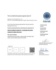 ISO certificate of Shantou Una Cosmetics Co., Ltd – certificate photo, supplier certificates section