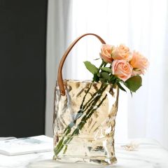 Chic Home Decor Cube Glass Vase Wall Hanging Rectangular Glass Vase with Handle - Image 3