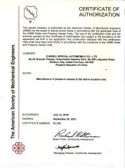 ASME certificate from Chengli Automobile Sales Co., Ltd.
