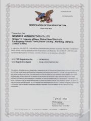 FDA certificate from Nantong Yuanwei Food Co., Ltd