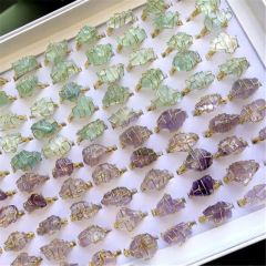 Handmade Winding Natural Stone Rough Stone Amethyst White Crystal Aquamarine Irregular Gemstone Finger Rings for Women - Image 4