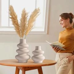 Modern Ceramic Flower Vases Set 2Pcs Round 2Lx3.5Wx8.5H MU 1Y - Image 3